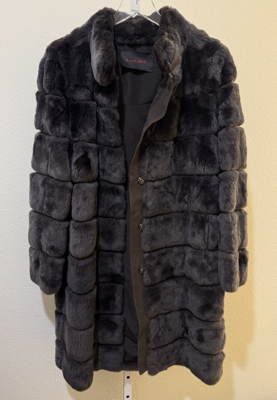 Lafuria Mink Fur Coat Snap Closure Front With Leather Trim - Made In EU - Sz M